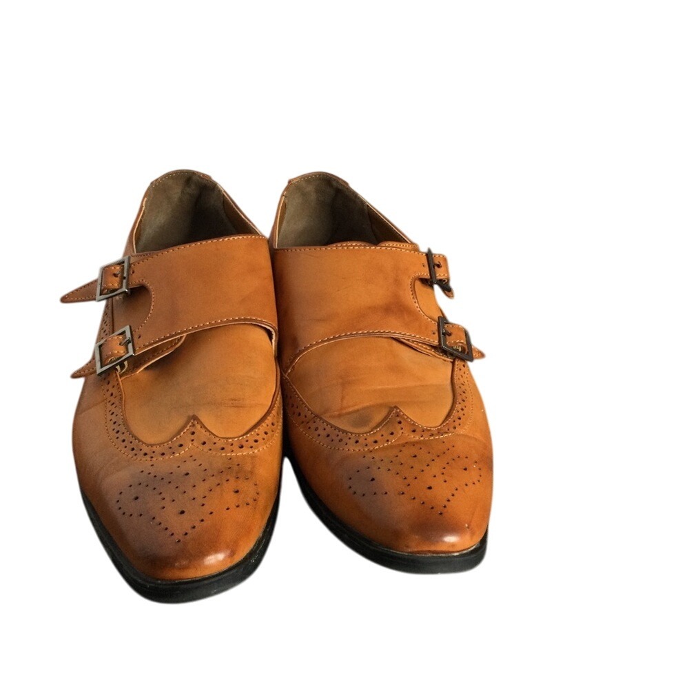 DONCARLOS Double Monk Strap‎ Slip On Tan Almond Toe Size 11 Dress Shoes